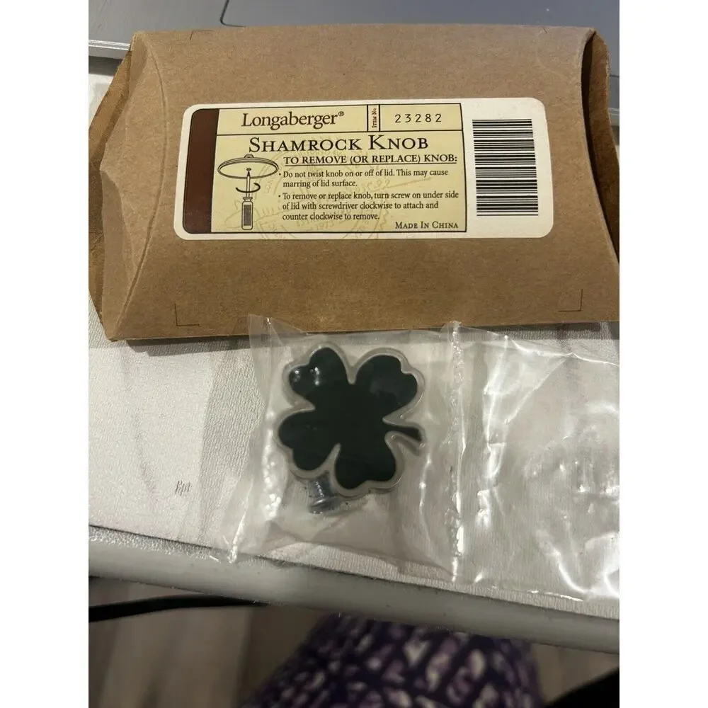 Longaberger Basket Metal Shamrock Knob ST. PATRICKS DAY 4‎ Leaf Clover NEW